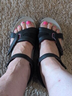 BareTraps Black Sandals with Pink Trim